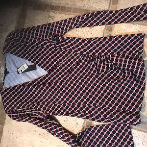 Talbots blouse red,whit and blue